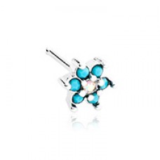 Steel Turquoise Spring Flower Sparkle Prong Set Nose Stud Ring