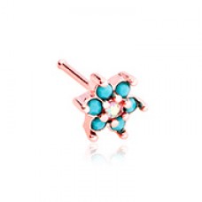 Rose Gold Turquoise Spring Flower Sparkle Prong Set Nose Stud Ring