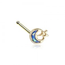 Golden Opal Crescent Moon & Star Nose Stud Ring