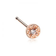 Rose Gold Round Ornate CZ Gem Nose Stud Ring
