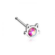 Iridescent Cat Silhouette Face Nose Stud Ring