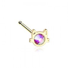 Golden Iridescent Cat Silhouette Face Nose Stud Ring