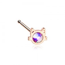 Rose Gold Iridescent Cat Silhouette Face Nose Stud Ring