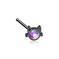Black Iridescent Cat Silhouette Face Nose Stud Ring