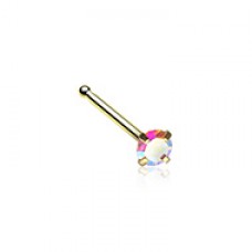 Golden Prong Set Iridescent Gem Top Steel Nose Stud Ring