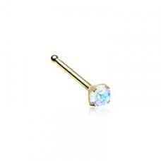 Golden Prong Set Iridescent Gem Top Steel Nose Stud Ring