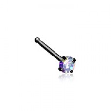 Black Prong Set Iridescent Gem Top Steel Nose Stud Ring
