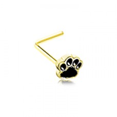 Golden Animal Lover Paw Print L-Shape Nose Ring