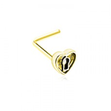 Golden Antique Heart Lock L-Shape Nose Ring