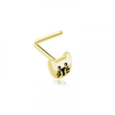 Golden Kitty Cat Face L-Shape Nose Ring