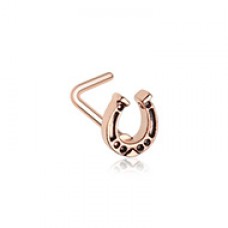 Rose Gold Good Luck Horseshoe L-Shape Nose Ring