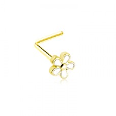 Golden Plumeria Petal Flower L-Shape Nose Ring