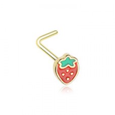 Golden Leafy Strawberry L-Shape Nose Ring