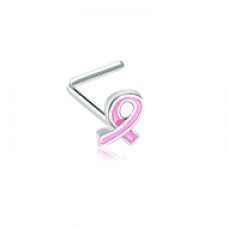 Breast Cancer Awareness Pink Ribbon L-Shape Nose Ring