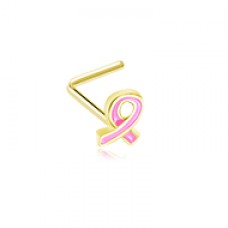 Golden Breast Cancer Awareness Pink Ribbon L-Shape Nose Ring