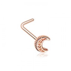 Rose Gold Filigree Moon L-Shape Nose Ring