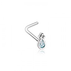 Glamourous Sparkling Teardrop L-Shape Nose Ring