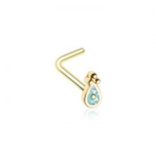 Golden Glamourous Sparkling Teardrop L-Shape Nose Ring