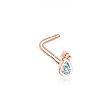 Rose Gold Glamourous Sparkling Teardrop L-Shape Nose Ring