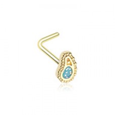 Golden Sparkling Ornate Paisley L-Shape Nose Ring