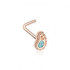 Rose Gold Sparkling Ornate Paisley L-Shape Nose Ring