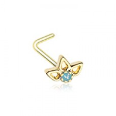 Golden Sparkling Ornate Lotus L-Shape Nose Ring