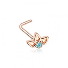 Rose Gold Sparkling Ornate Lotus L-Shape Nose Ring