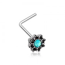 Lotus Opal Sparkle Filigree Icon L-Shaped Nose Ring