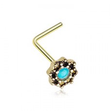 Golden Lotus Opal Sparkle Filigree Icon L-Shaped Nose Ring