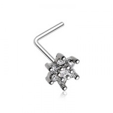Spring Flower Sparkle Prong Set L-Shaped Nose Ring