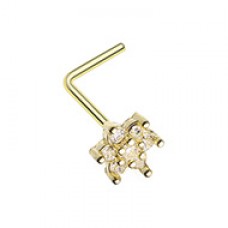 Golden Spring Flower Sparkle Prong Set L-Shaped Nose Ring