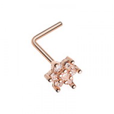 Rose Gold Spring Flower Sparkle Prong Set L-Shaped Nose Ring