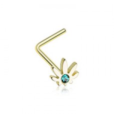 Golden Cannabis Sparkle L-Shaped Nose Ring