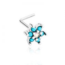 Steel Turquoise Spring Flower Sparkle Prong Set L-Shaped Nose Ring