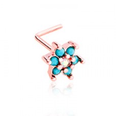 Rose Gold Turquoise Spring Flower Sparkle Prong Set L-Shaped Nose Ring