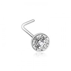 Round Ornate CZ Gem L-Shape Nose Ring