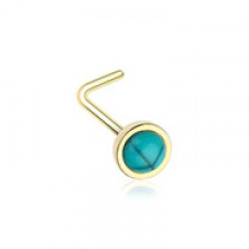Golden Bezel Set Synthetic Turquoise Stone L-Shape Nose Ring