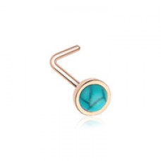 Rose Gold Bezel Set Synthetic Turquoise Stone L-Shape Nose Ring