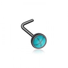 Black Bezel Set Synthetic Turquoise Stone L-Shape Nose Ring