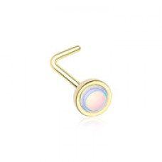 Golden Bezel Set Illuminating Mirror Reflecting Stone L-Shape Nose Ring 