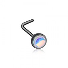Black Bezel Set Illuminating Mirror Reflecting Stone L-Shape Nose Ring 