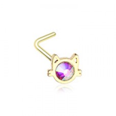 Golden Iridescent Cat Silhouette Face L-Shape Nose Ring