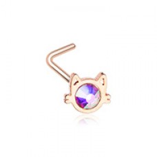Rose Gold Iridescent Cat Silhouette Face L-Shape Nose Ring