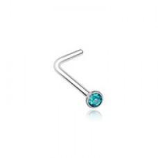 Opalite Press Fit Gem Top Steel  L-Shape Nose Ring