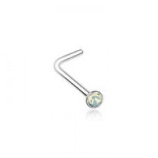 Opalite Press Fit Gem Top Steel  L-Shape Nose Ring