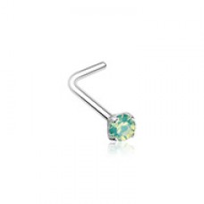 Prong Set Opalite Gem Top Steel L-Shaped Nose Ring