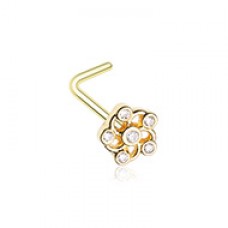Golden Lavish Flower CZ L-Shape Nose Ring