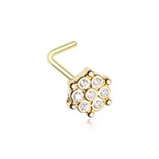Golden Extravagant Snowflake CZ L-Shape Nose Ring