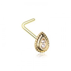 Golden Classic Ornate Teardrop L-Shape Nose Ring