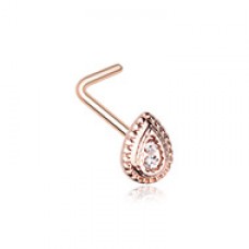Rose Gold Classic Ornate Teardrop L-Shape Nose Ring